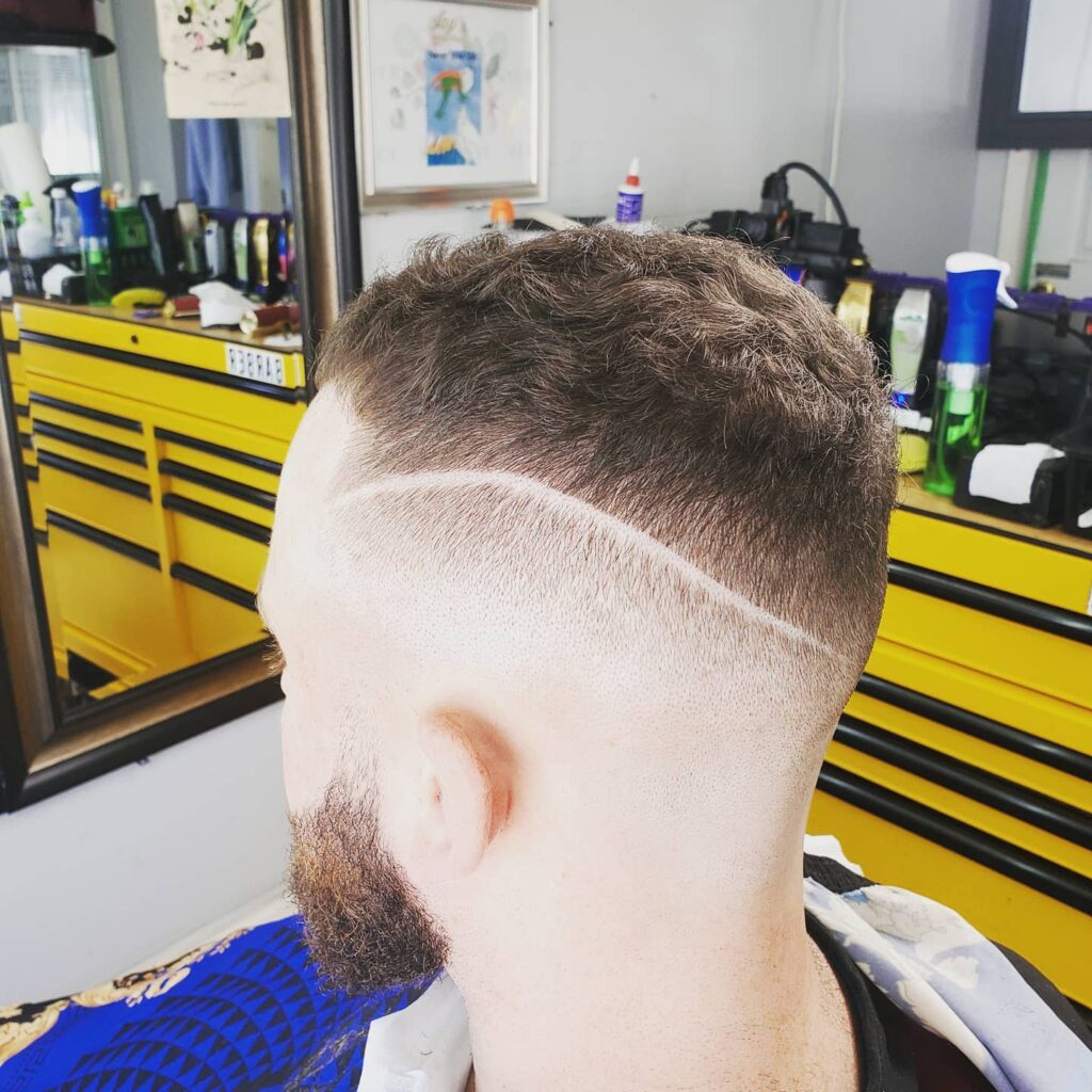 white guy haircut with pattern